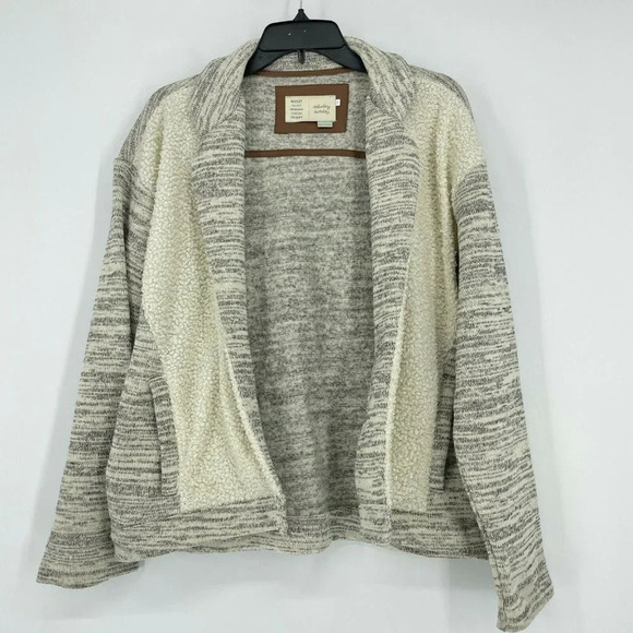Anthropologie Saturday Sunday Sweater Womens Sz M Gray Knit Sherpa Open Cardigan - Picture 1 of 12